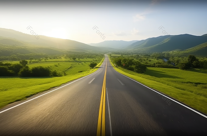 日落绿色草原高速公路风景摄影图,高清,摄影图,摄影图片,图片大全,摄影图免费下载
